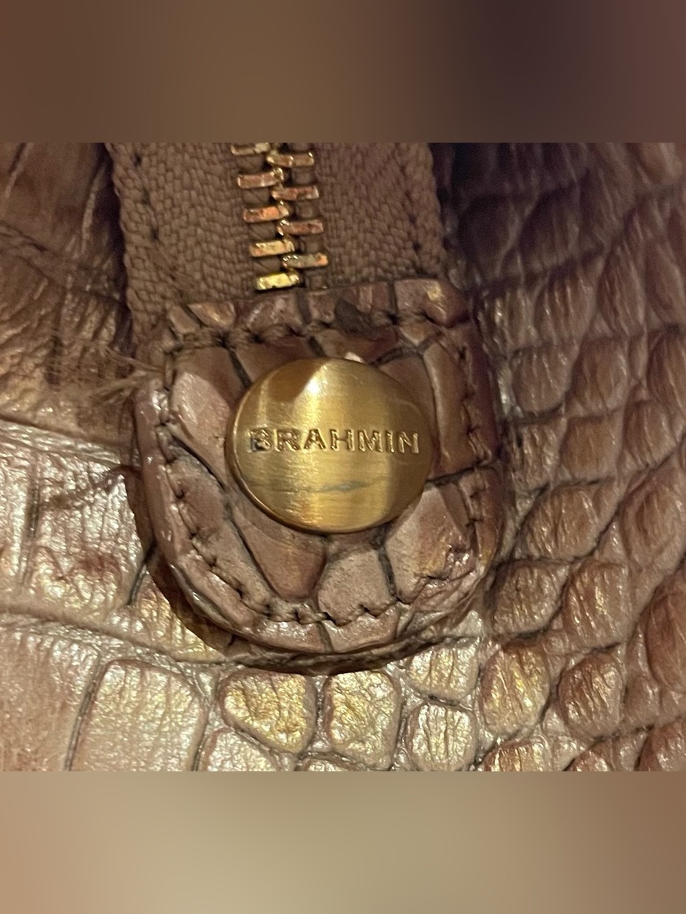 Brahmin Taupe Croc-Embossed Leather Shoulder Bag - Picture 11 of 14